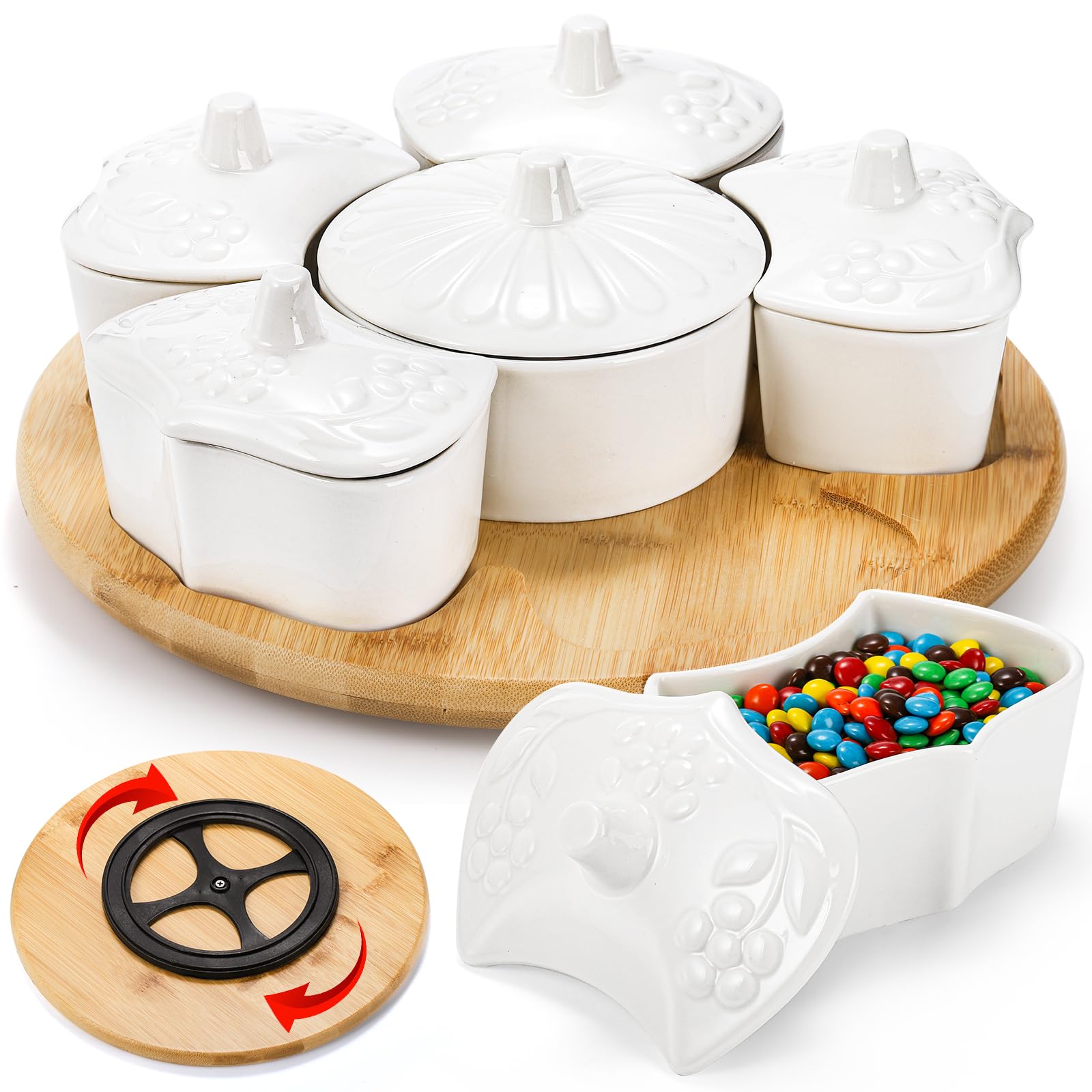 Amazon.com | Lyellfe Divided Serving Dish Lazy Susan, Porcelain